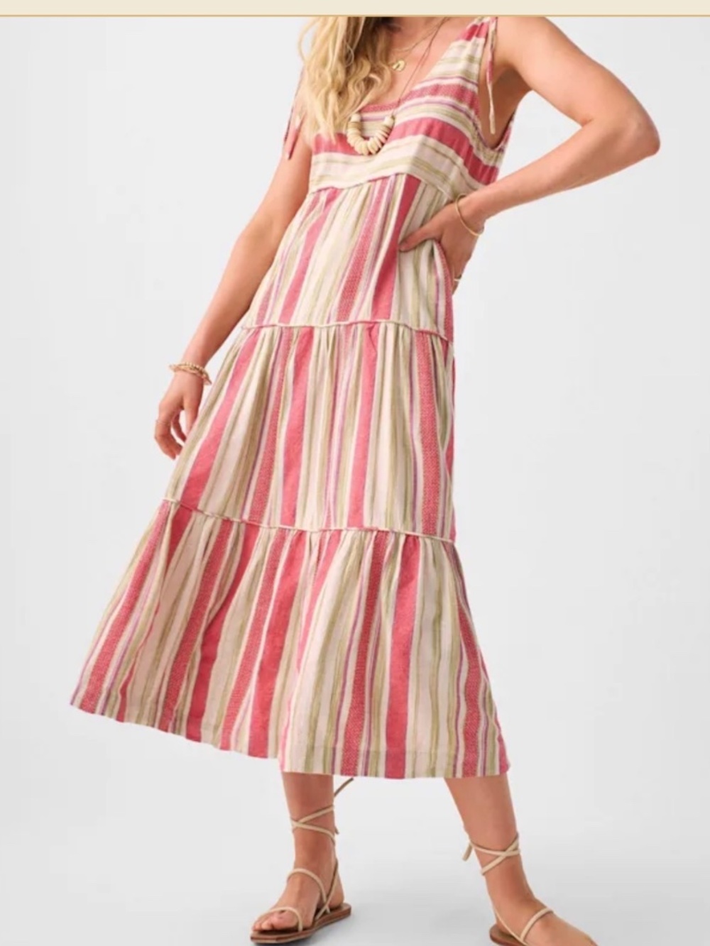 Faherty tiered maxi dress - striped cotton blend - size XS